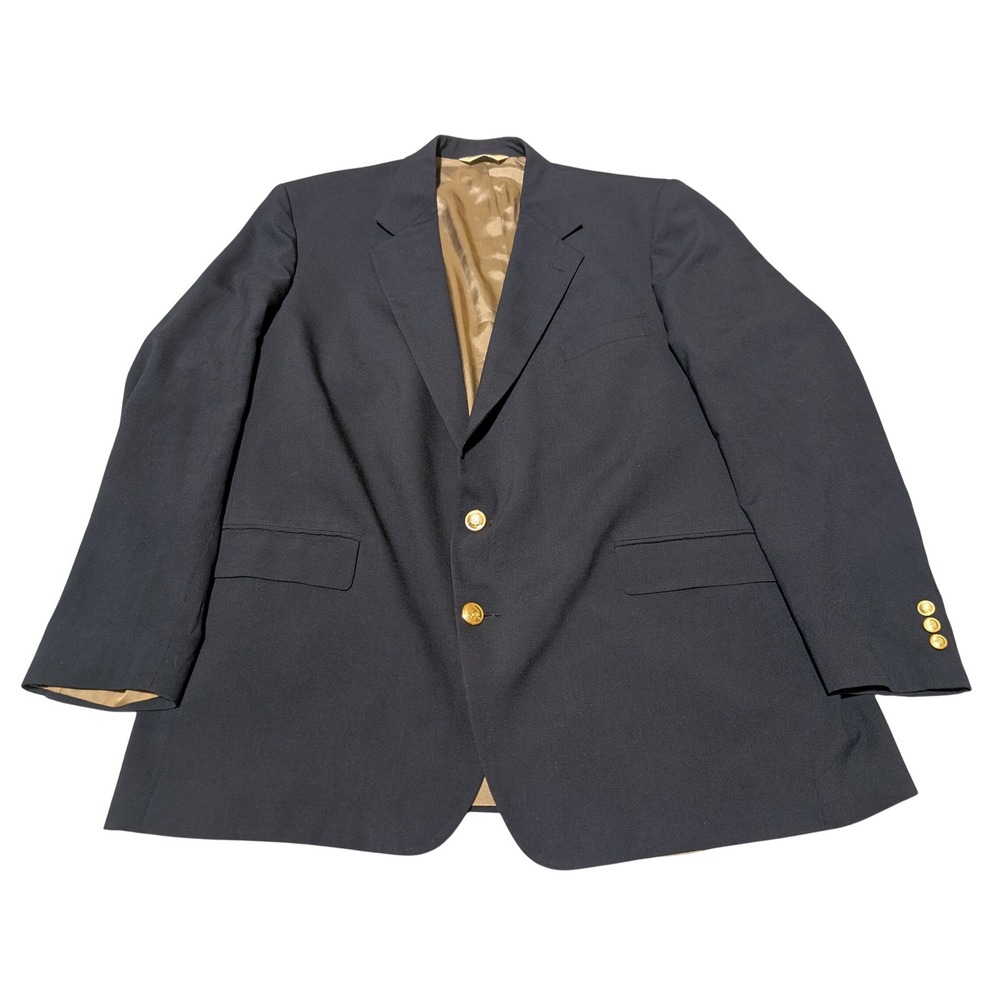 VTG Palm Beach Blazer Mens 46 Navy Blue Pure Wool Gold Crest Button Classic USA